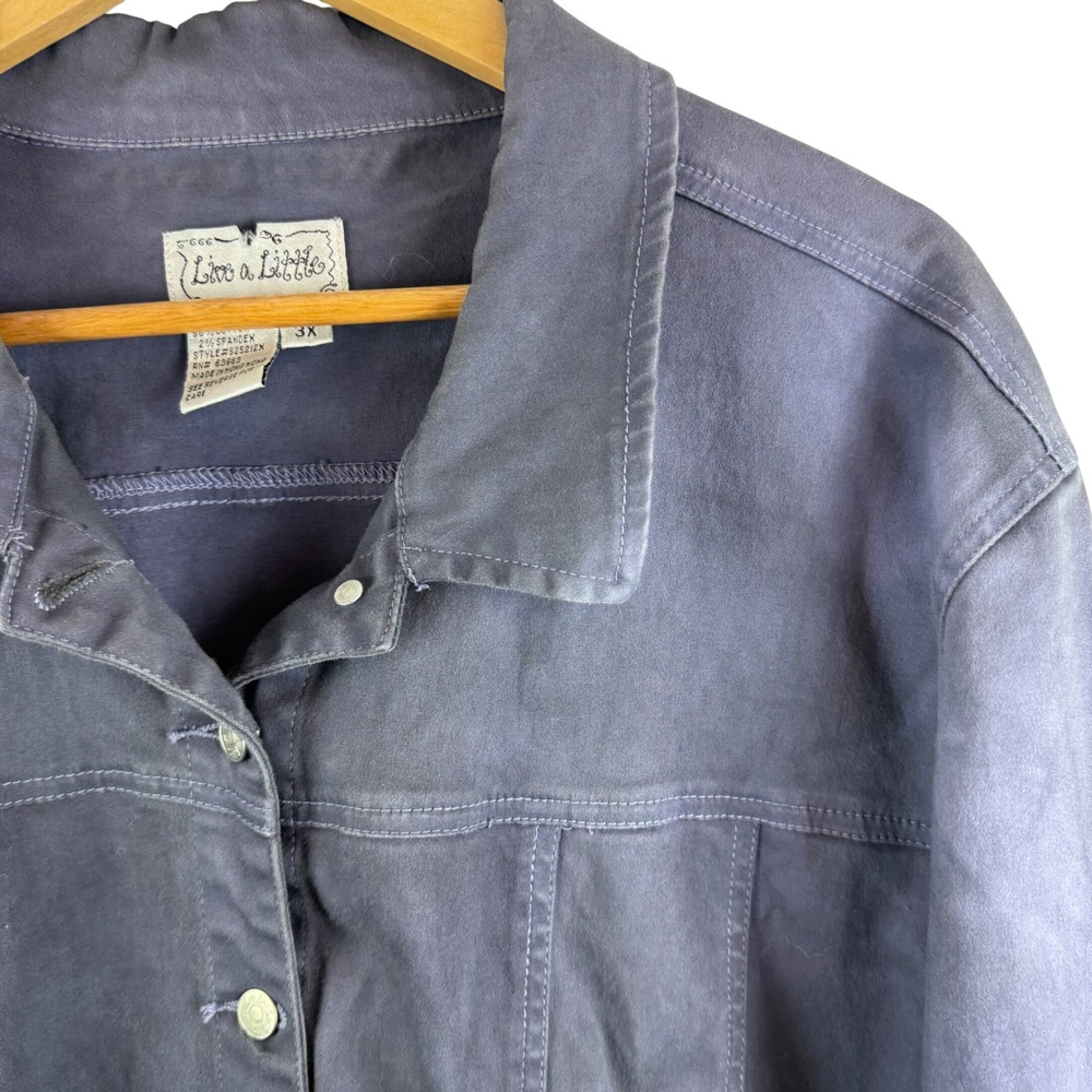 Live a Little Jacket‎ Women 3X Purple Grey Vintage Button Front Cotton Twill